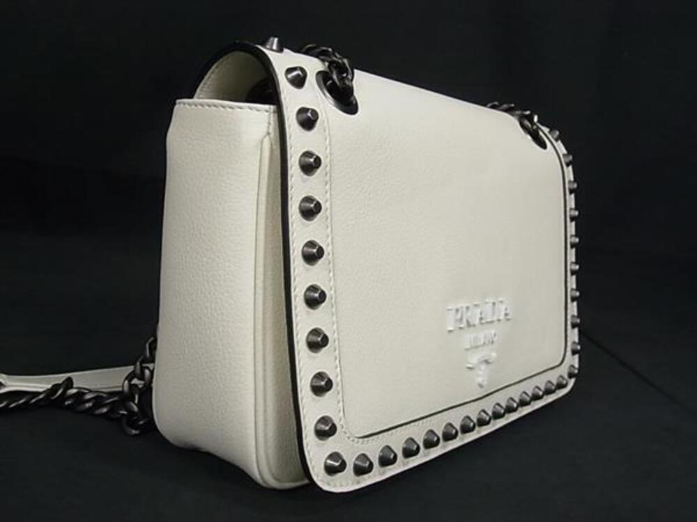 Prada Crossbody Ivory Bag Studded Shoulder White Leather White